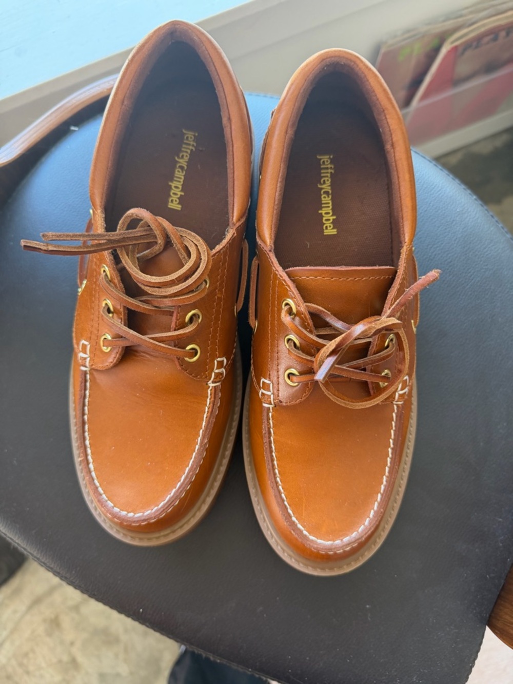 Jeffrey Campbell:  Brown Leather Lug-Soled Boat Shoes - NBW - Picture 11 of 11